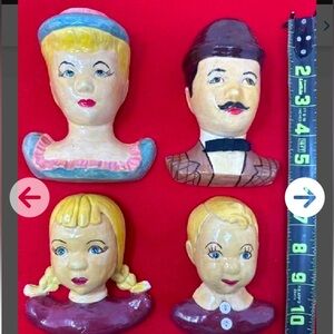 Vintage 1940’s chalk ware wall hangers family of 4